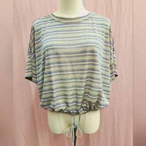 Lumière Metallic Stripe Crew Neck Relax Drop Shoulder Tee- (Medium)NEw